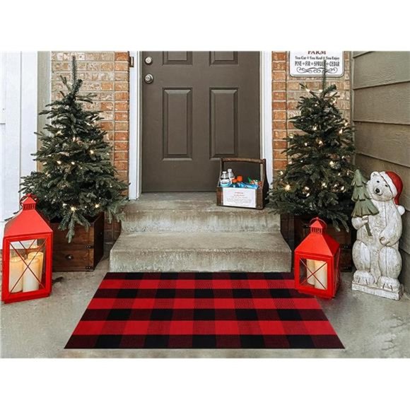 Buffalo Plaid Rug, 28" x 43" Christmas Halloween Outdoor Front Door Decor - Picture 1 of 5